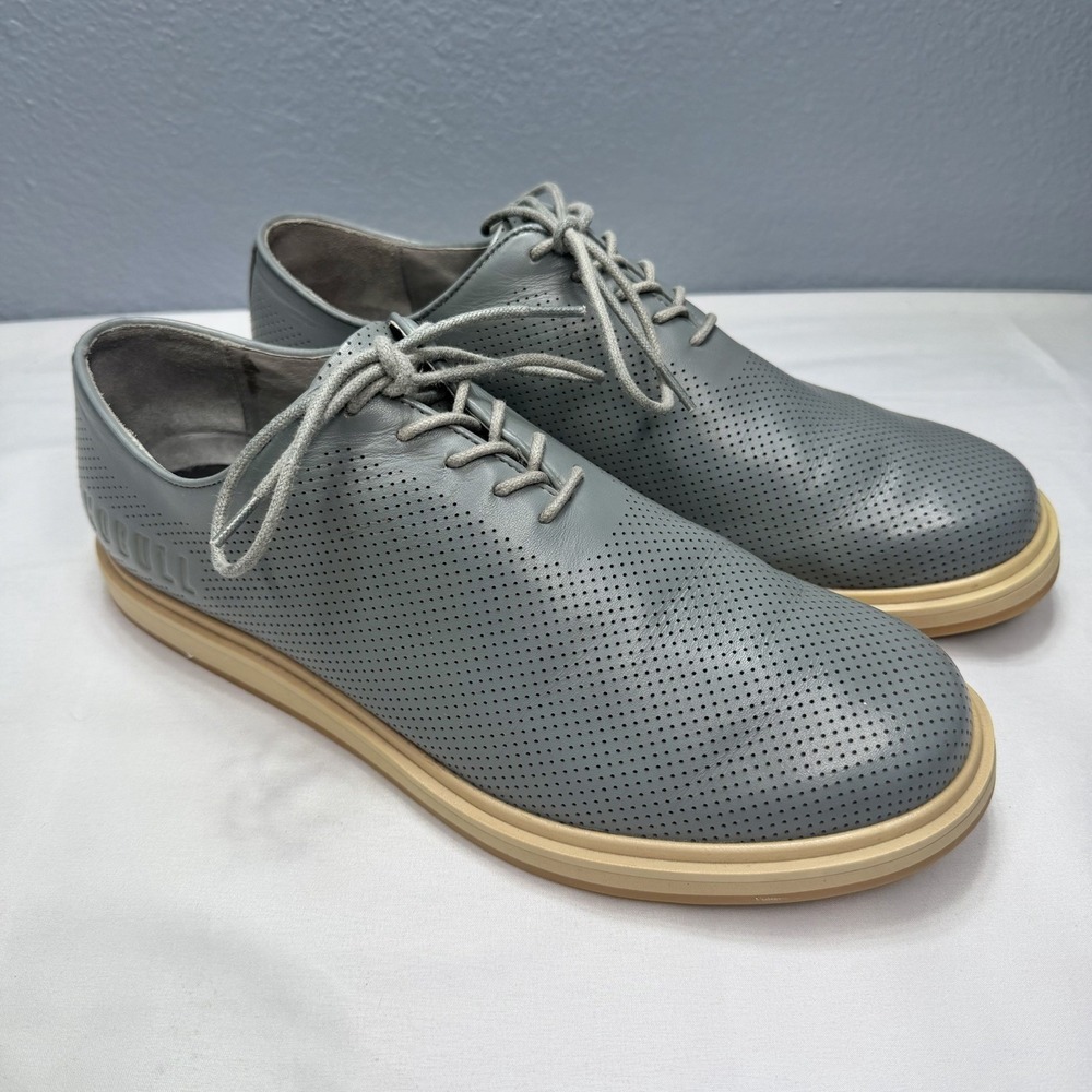 NOBULL Men 10 Leather Dress Shoe Perforated Lace Up Blue Lightweight Gum Sole - Picture 3 of 7